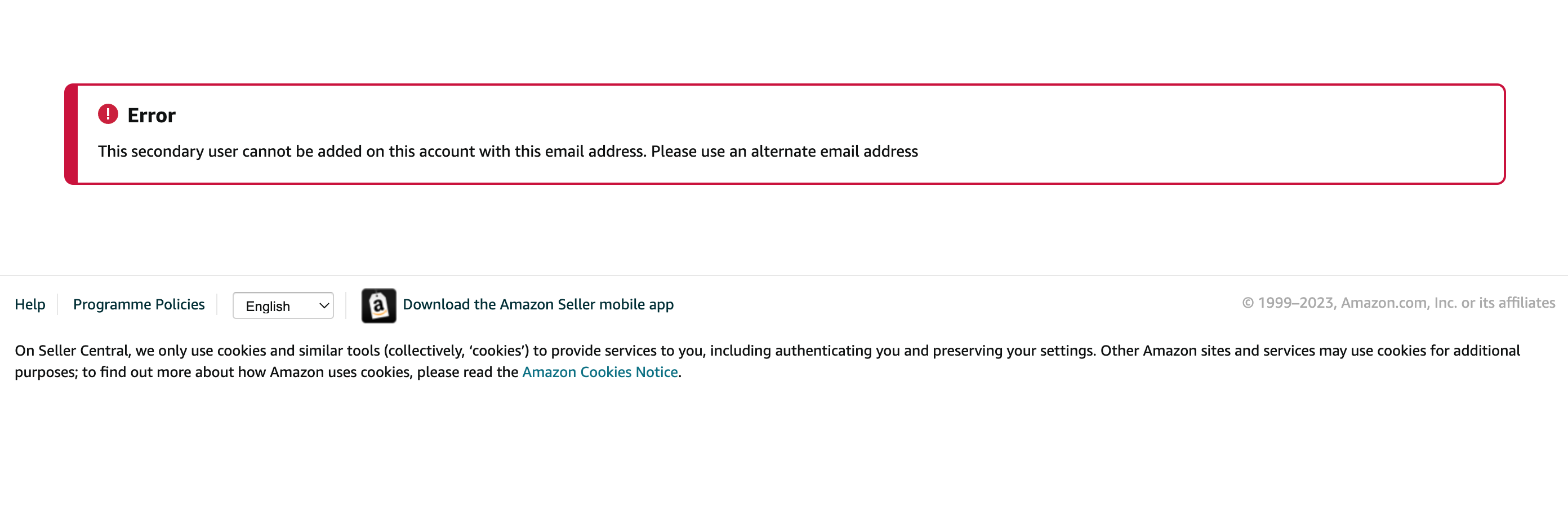 2nd User Error Message